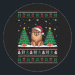 Pegatina Redonda Santa Hat Pomeranian Dog Christmas Tree Encende Ug<br><div class="desc">Santa Hat Pomeranian Dog Árbol de Navidad enciende sudadera</div>