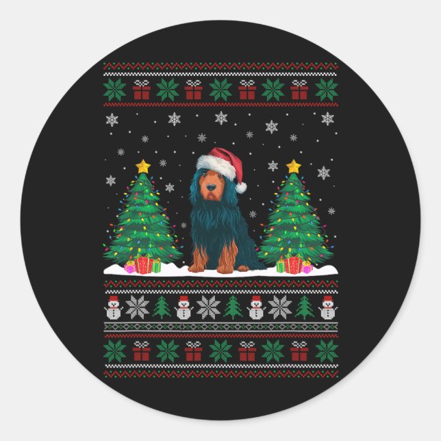 Pegatina Redonda Santa Hat Portugal Agua Perro Xmas Árbol Luces Ug (Anverso)