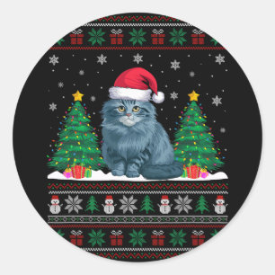 Pegatina Redonda Santa Hat Ragdoll Cat Árbol de navidad ilumina S