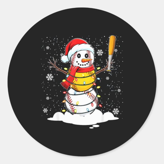 Pegatina Redonda Santa Hat Snowman Xmas Funny Baseball Softball Chr (Anverso)