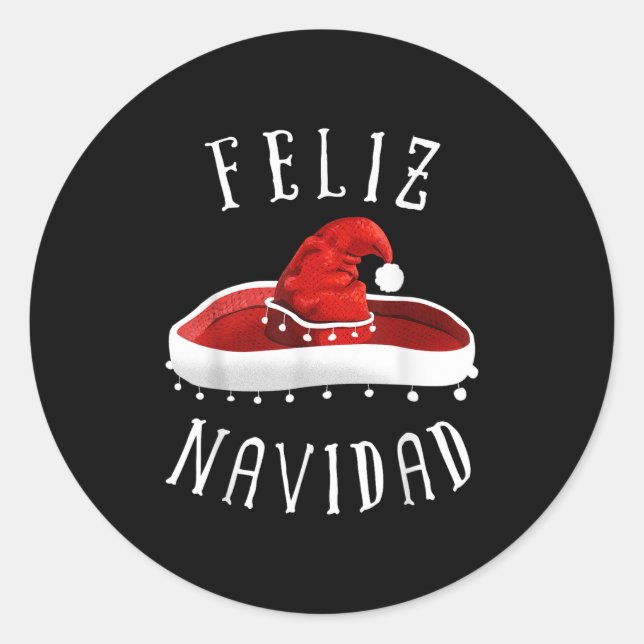 Pegatina Redonda Santa Hat Sombrero Christmas Mexico Feliz Navidad  (Anverso)
