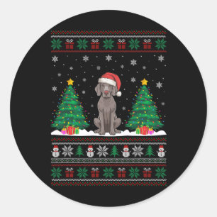 Pegatina Redonda Santa Hat Weimaraner Perro Árbol de Navidad Luces