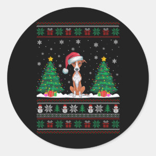 Pegatina Redonda Santa Hat Whippet Dog Árbol de Navidad Luce Ugly S