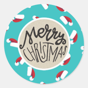 Pegatina Redonda Santa Hats Blue Merry Navidad Festividad caprichos