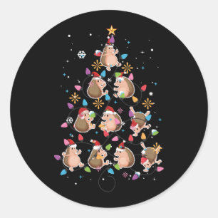 Pegatina Redonda Santa Hedgehog Árbol de Navidad Luz de cobertor