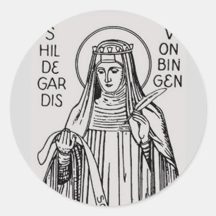 Pegatina Redonda Santa Hildegarda de Bingen abadesa benedictina