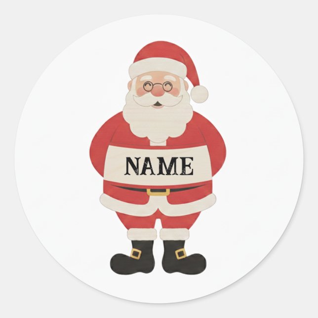 Pegatina Redonda Santa Holding Sign Sticker | Personalized Holiday  (Anverso)
