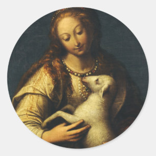 Pegatina Redonda Santa Inés por Orsola Maddalena Caccia