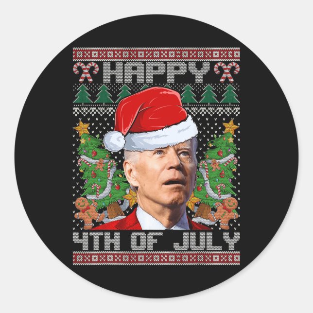 Pegatina Redonda Santa Joe Biden Feliz 4 De Julio De Los Navidades  (Anverso)