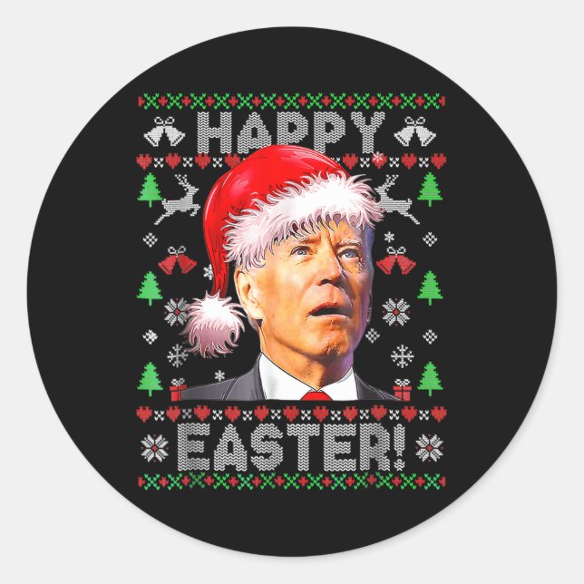Pegatina Redonda Santa Joe Biden Feliz Pascua Navidades feos 1 (Anverso)