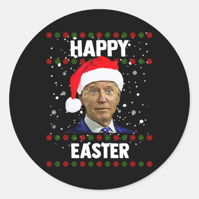 Pegatina Redonda Santa Joe Biden Feliz Pascua Navidades feos sudan (Anverso)