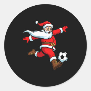 Pegatina Redonda Santa Juega Fútbol Camisetas De Navidad Mujeres Ho