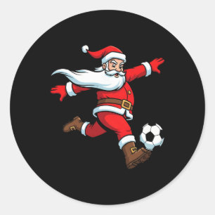 Pegatina Redonda Santa Juega Fútbol Navidad Deportes Mujeres Hombre