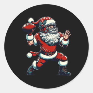 Pegatina Redonda Santa Jugando A Las Navidades De Fútbol Estadounid