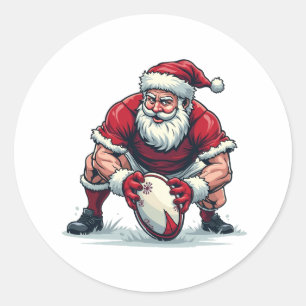 Pegatina Redonda Santa jugando fútbol fantasía jugador de Navidad
