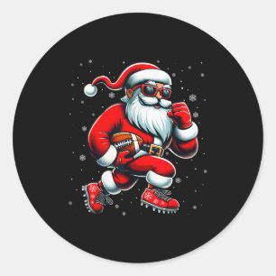 Pegatina Redonda Santa jugando fútbol hombres niños Navidad fútbol