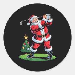 Pegatina Redonda Santa jugando golf divertido día festivo Navidad X