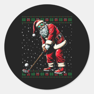 Pegatina Redonda Santa Jugando Golf Navidades feos suéter