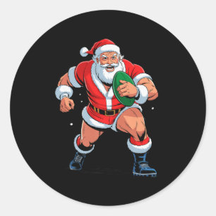 Pegatina Redonda Santa Jugando Rugby Divertido Día Festivo Navidad