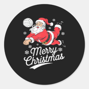 Pegatina Redonda Santa Jugando Voleibol Pijama De Navidad Genial Sp