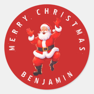 Pegatina Redonda Santa Jumping Para La Alegría Merry Christmas Na