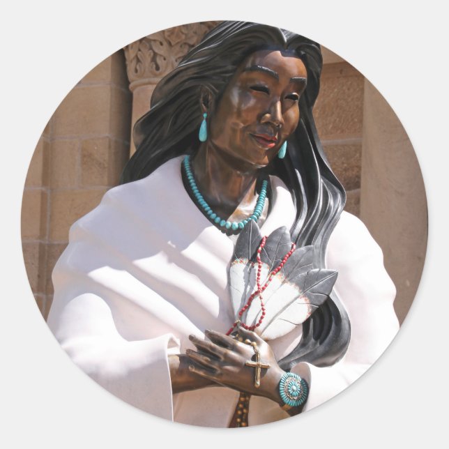 Pegatina Redonda Santa Kateri Tekakwitha (Anverso)