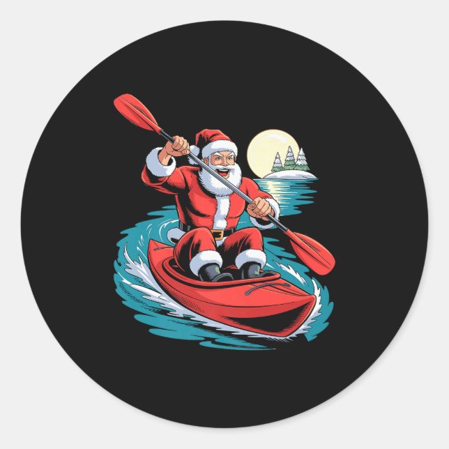 Pegatina Redonda Santa Kayaking Lover Funny Holiday Christmas Xmas  (Anverso)