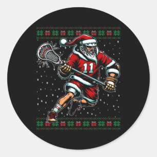 Pegatina Redonda Santa Lacrosse Navidades feos suéter