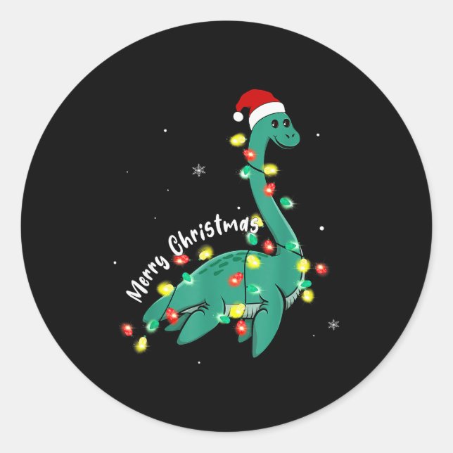 Pegatina Redonda Santa Loch Ness Monster Christmas Nessie Boys Girl (Anverso)