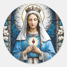 Santa María de Cristal Manchado con Corazones Sagr