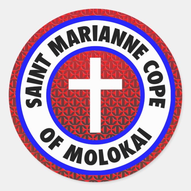 Pegatina Redonda Santa Marianne de Molokai (Anverso)