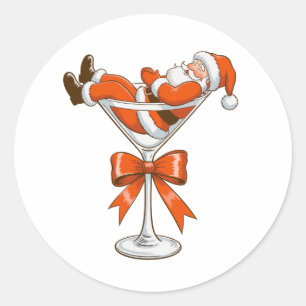 Pegatina Redonda Santa Martini Coqueta Chica Navidad Lazo Festivo