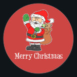 Pegatina Redonda Santa Merry Christmas Cute Personalizado<br><div class="desc">Santa Merry Personalizado de Navidad  Pegatina. Deséenles a todos una Feliz Navidad esta temporada navideña con este lindo,  sonriente,  ondulado,  personalizado Santa. Una gran adición al fiesta de los Navidades de un niño.</div>