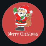 Pegatina Redonda Santa Merry Christmas Cute Personalizado<br><div class="desc">Santa Merry Personalizado de Navidad  Pegatina. Deséenles a todos una Feliz Navidad esta temporada navideña con este lindo,  sonriente,  ondulado,  personalizado Santa. Una gran adición al fiesta de los Navidades de un niño.</div>