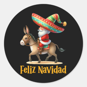 Pegatina Redonda Santa Mexicano montando burro Navidad Navidad Mexi