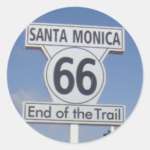 Pegatina Redonda Santa Mónica, California - RT 66