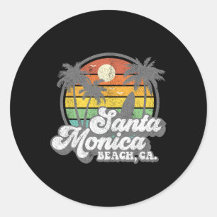 Pegatina Redonda Santa Mónica Playa Vintage California Surf Surfing