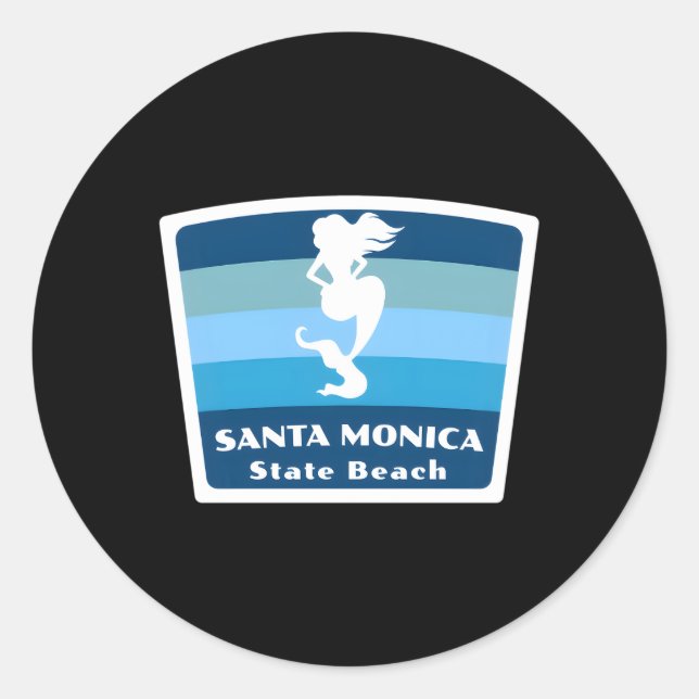 Pegatina Redonda Santa Monica State Beach California Ca Mermaid (Anverso)