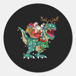 Pegatina Redonda Santa montando dinosaurio T Rex ciervo niños niños