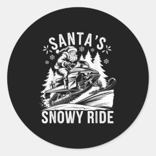 Pegatina Redonda Santa Motonieve Riding Snowmobiling Navidad 