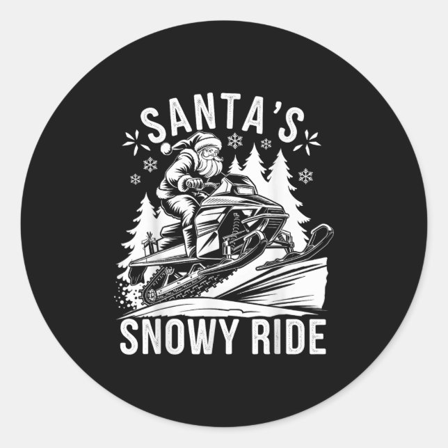 Pegatina Redonda Santa Motonieve Riding Snowmobiling Navidad  (Anverso)