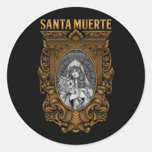 Pegatina Redonda Santa Muerte Mexicana Diosa Femenina Calavera de A