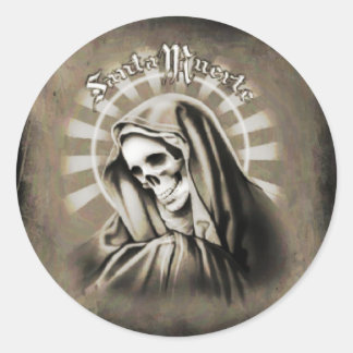 Pegatina Redonda Santa Muerte NEGRO Y GRIS