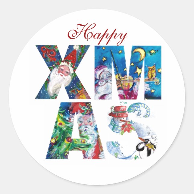 PEGATINA REDONDA SANTA MUSICAL Y FIESTA NOCTURNA DE SNOWMAN XMAS (Anverso)