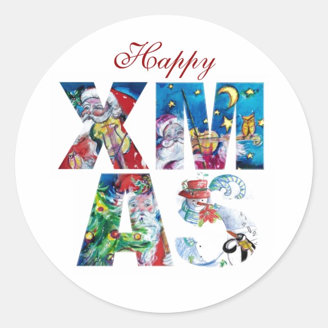 PEGATINA REDONDA SANTA MUSICAL Y FIESTA NOCTURNA DE SNOWMAN XMAS (Anverso)