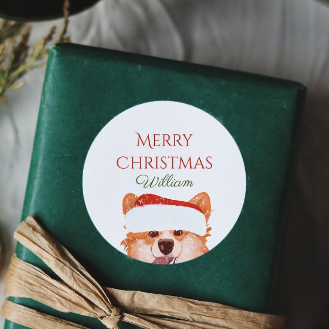 Pegatina Redonda Santa Naranja Corgi Feliz Navidad personalizado (Subido por el creador)