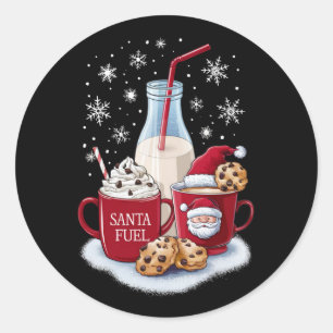 Pegatina Redonda Santa Navidades Leche y Cookies Latte Family Xmas