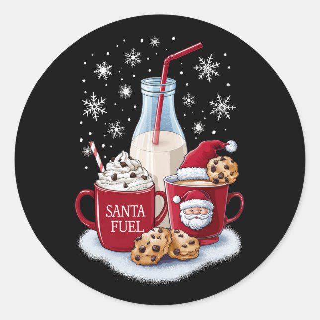 Pegatina Redonda Santa Navidades Leche y Cookies Latte Family Xmas (Anverso)