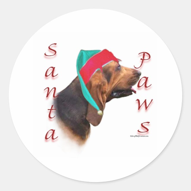 Pegatina Redonda Santa Paws Bloodhound (Anverso)