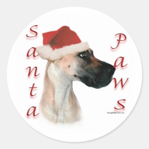 Pegatina Redonda Santa Paws de Great Dane (fawn)